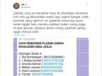Respon salah satu pengguna akun Twitter di Yogyakarta yang namanya dicatut dalam donar plasma darah konvalesen di Yogyakarta. (Foto: Istimewa) Respon salah satu pengguna akun Twitter di Yogyakarta yang namanya dicatut dalam donar plasma darah konvalesen di Yogyakarta. (Foto: Istimewa)