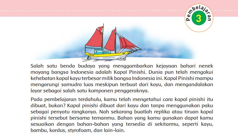 Kunci Jawaban Tema 1 Kelas 5 Halaman 195 196, Karyaku Prestasiku, Replika Kapal Pinishi
