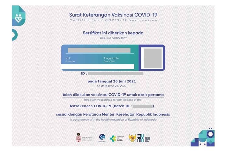 Ilustrasi Sertifikat Vaksin Covid - 19