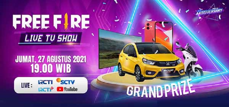 Pesta 4nniversary Ulang Tahun Ke-4 Free Fire (FF) Live TV Show RCTI & SCTV Jumat 27 Agustus 2021: Dapatkan Hadiah HP hingga Mobil
