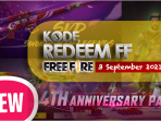 Kode Redeem FF 3 September 2021 server Indonesia, Eropa, Singapura Dan India Terbaru Hari Ini Banjir Hadiah Plus diamond Gratis