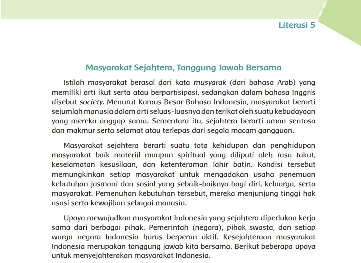Kunci Jawaban Tema 6 Kelas 6 Halaman 139 140 141, Subtema 4: Aku Cinta Membaca, Masyarakat Sejahtera, Tanggung Jawab Bersama