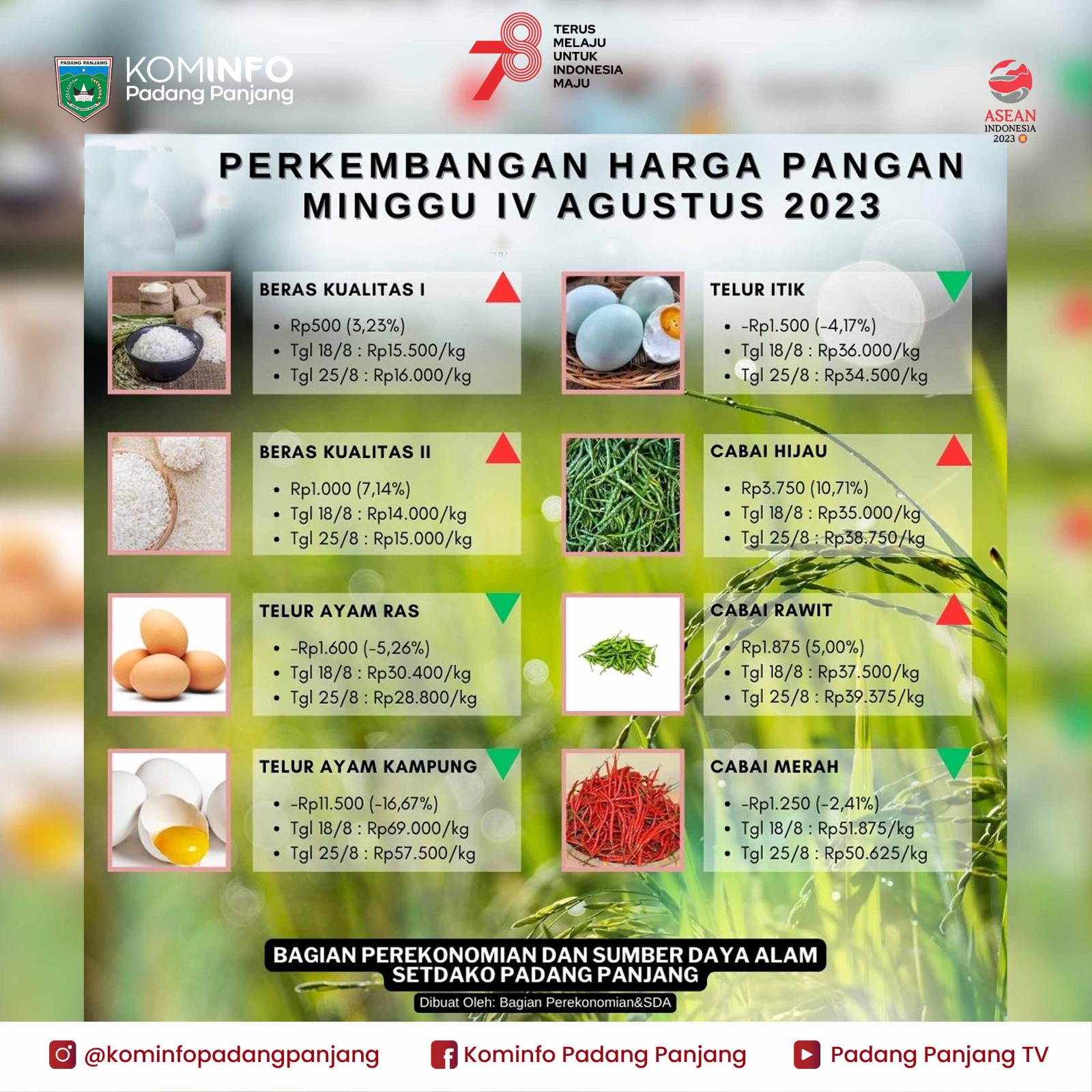 Harga Beras Naik Telur Ayam Kampung Turun