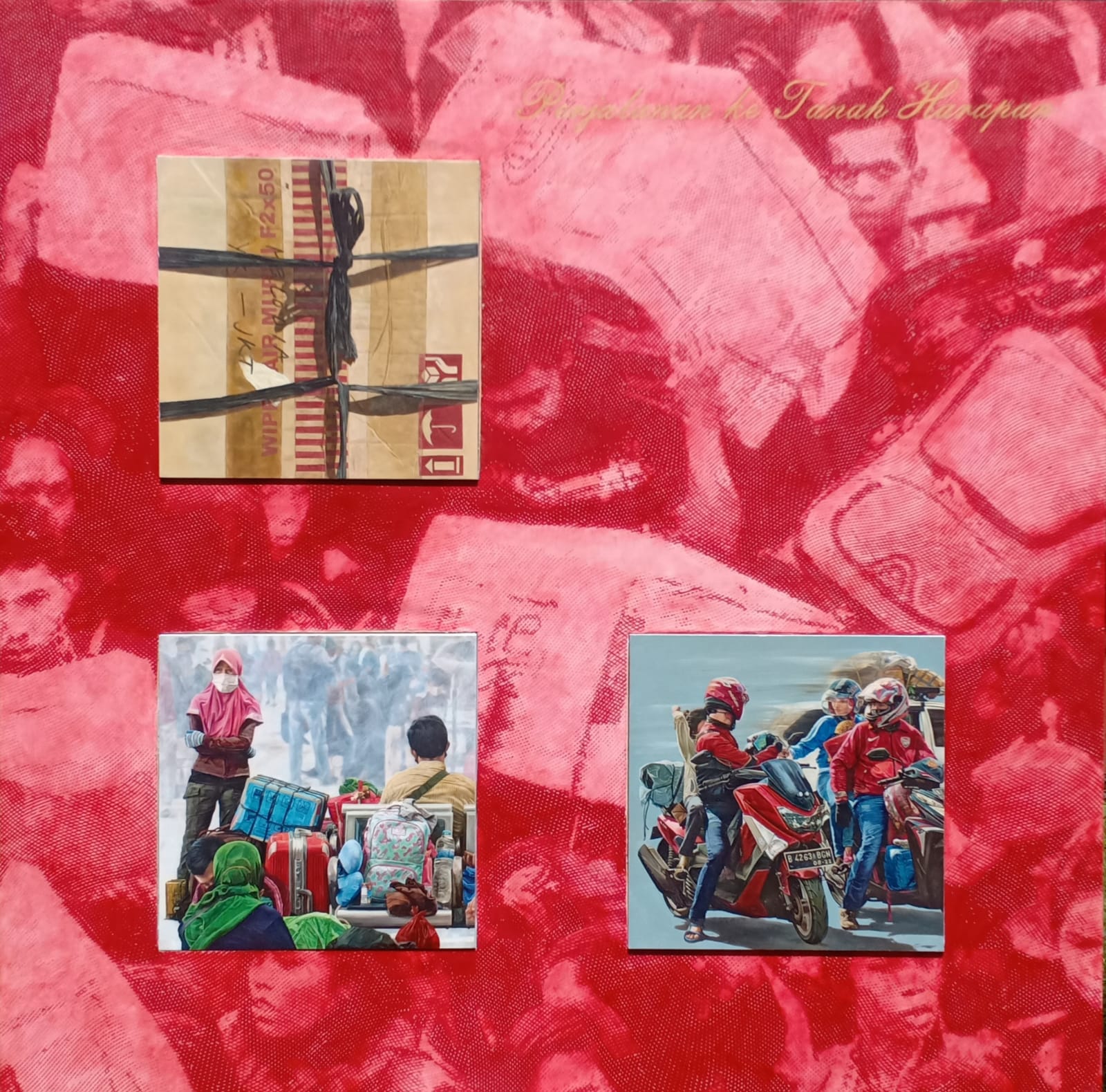 Lukisan Melodia, Perjalanan ke Tanah Harapan, 175 x 175 cm, cat minyak, 2022