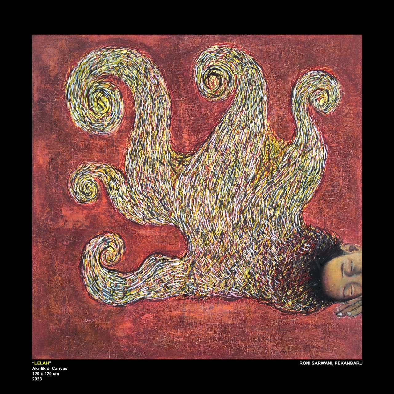 Roni Sarwani, Lelah, akrilik 120x120 cm, 2023