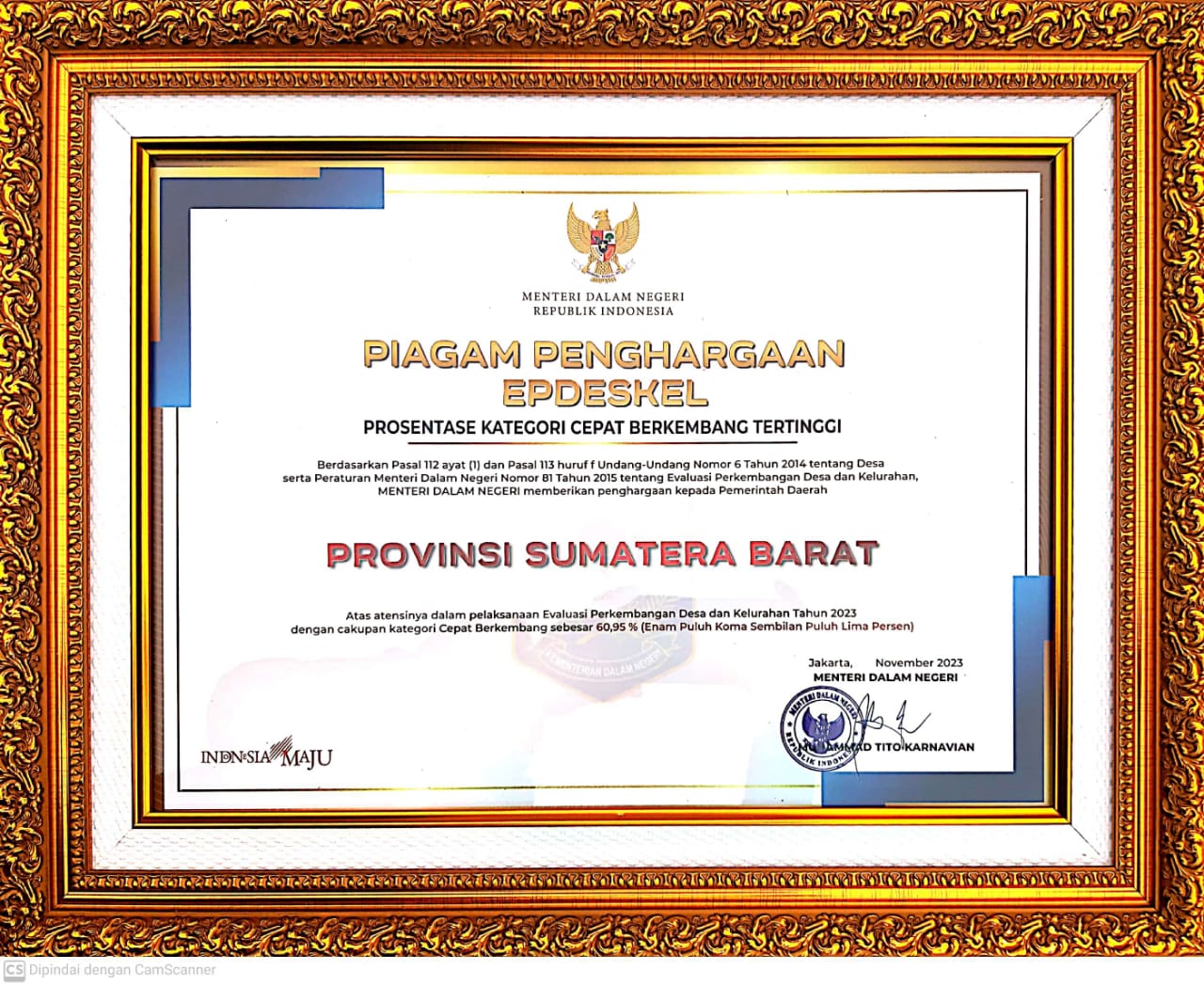 Sumbar Raih Lima Penghargaan Nasional Pembinaan Desa 2023