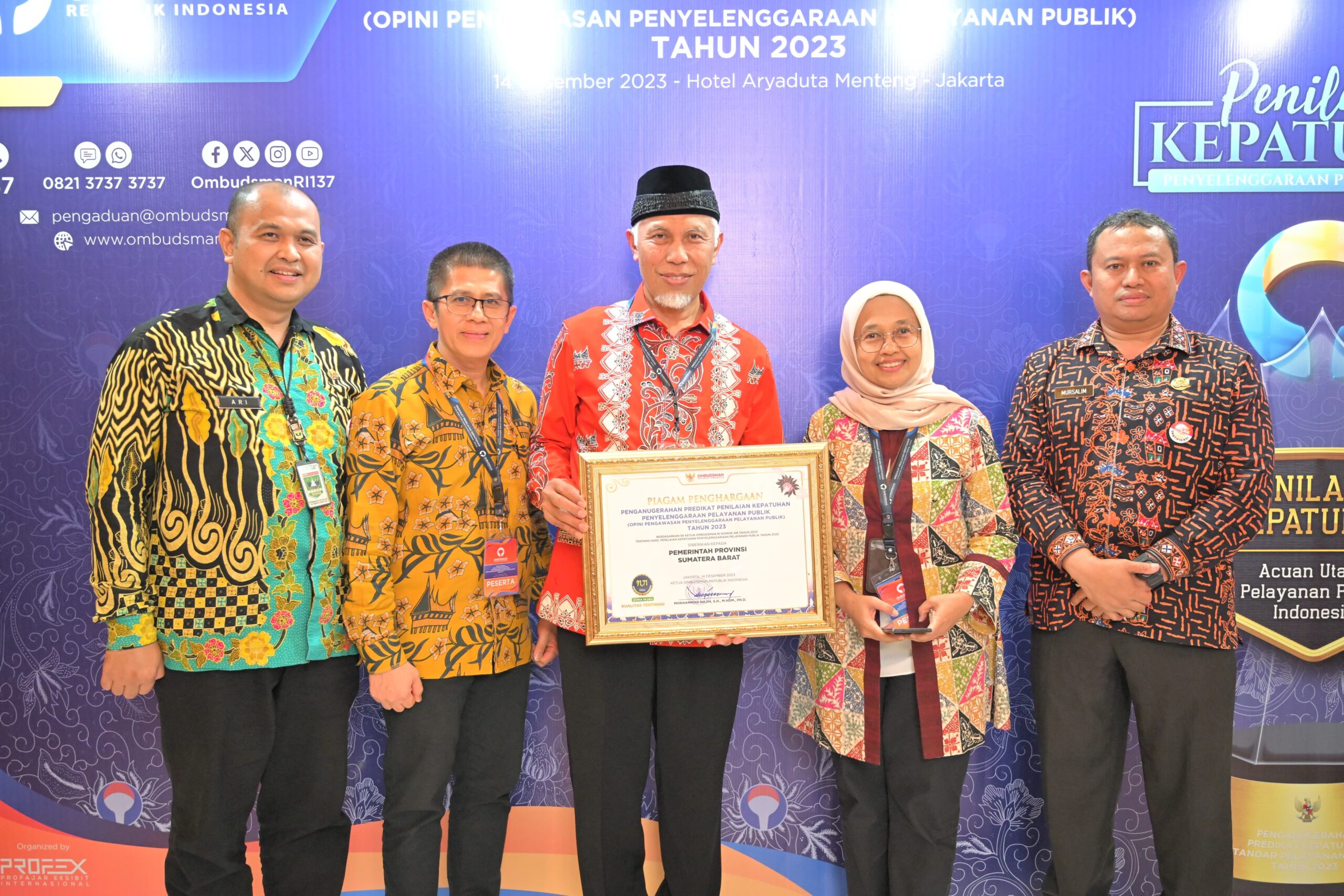 Pemprov Sumbar Melesat ke Jajaran 6 Besar Provinsi dengan Penyelenggaraan Pelayanan Publik Kulitas Tertinggi di Indonesia