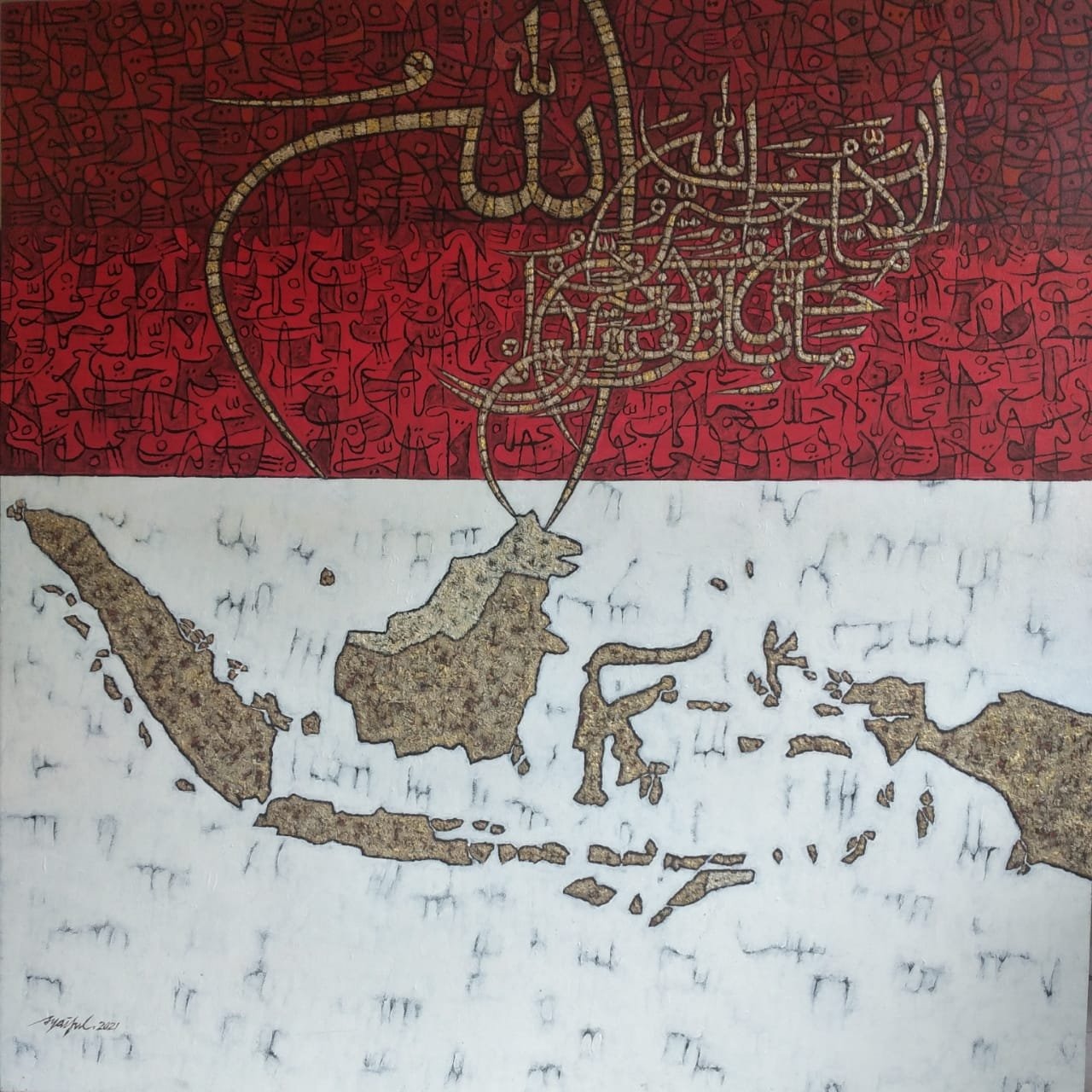 lukisan Syaiful Adnan berjudul , Salam Parubahan,150x150 cm, akrilik, 2021