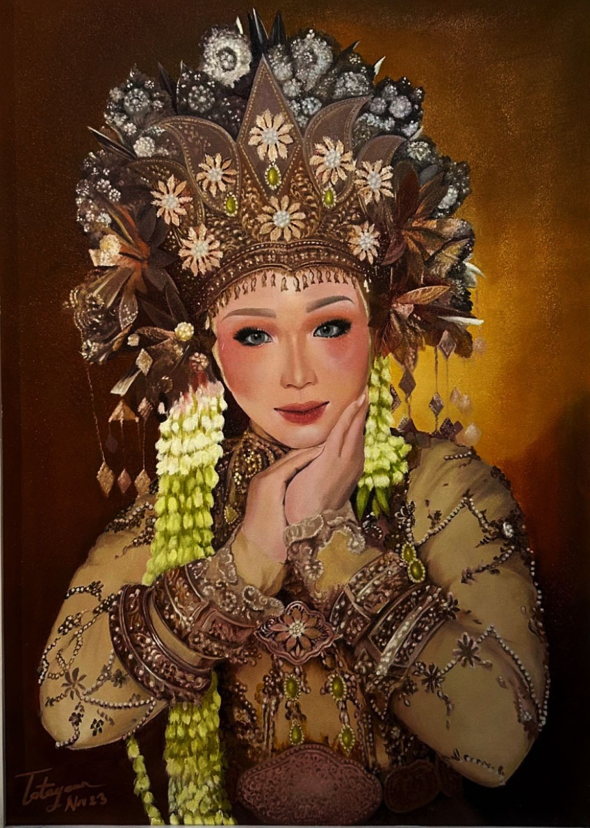 Edi Purnomo, Wanita Berersanggul Lipat Pandan, Cat Minyak, 118 x 83,5 cm