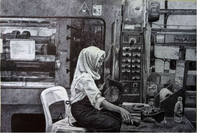Gadis dan Mesin # Kudus, 21,0 x 29,7 cm, Ballpoint di atas kertas, 2013