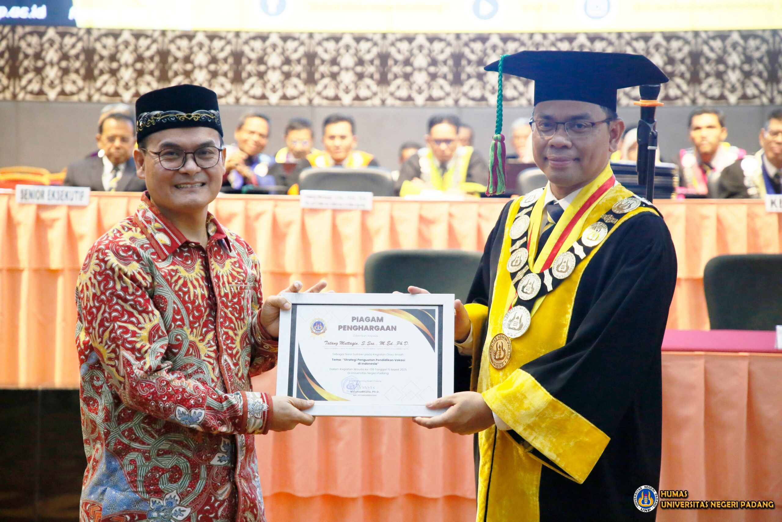 Dirjen Pendidikan Vokasi PKPLK Kemdikdasmen Tatang Muttaqin Apresiasi Perkembangan UNP di Wisuda 138, Dorong Inovasi Berkelanjutan