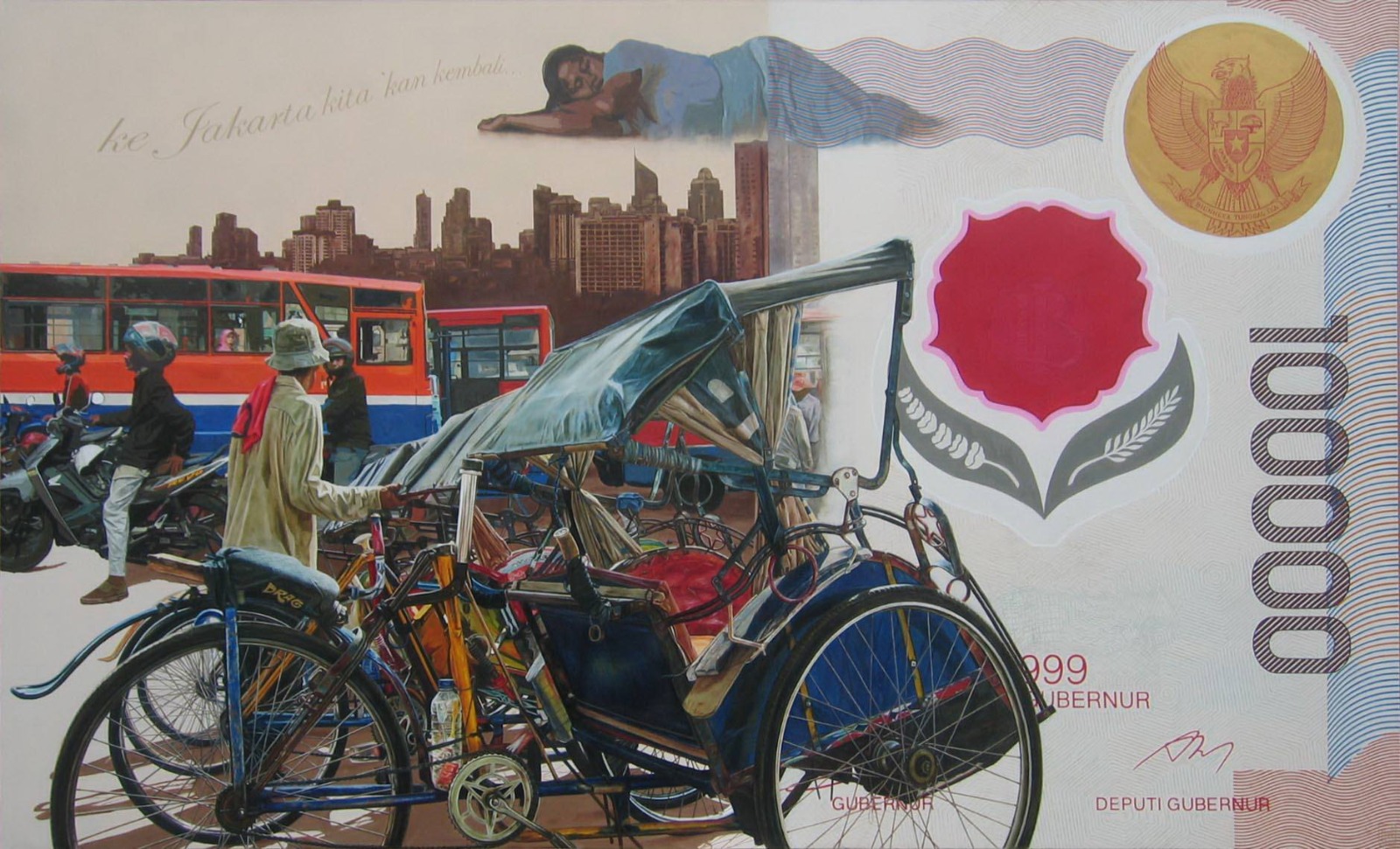 (Hanya) Ke Jakarta Aku 'Kan Kembali, 150 x 250 Cm, Cat minyak, 2009