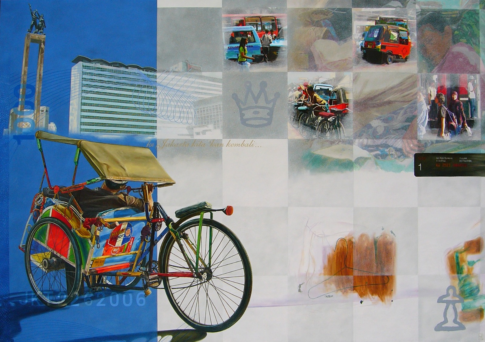 Yang Datang Dan Pergi Di Metropolitan, 130 x 190 Cm, Cat minyak, 2006