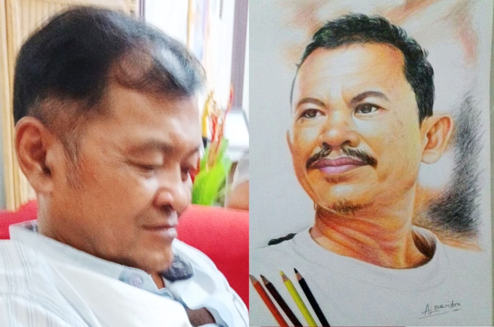 Zirwen Hazry (kiri) guru SMK N 4 Padang juga pelukis dan kanan Zardi Syahrir, birokrat juga pelukis