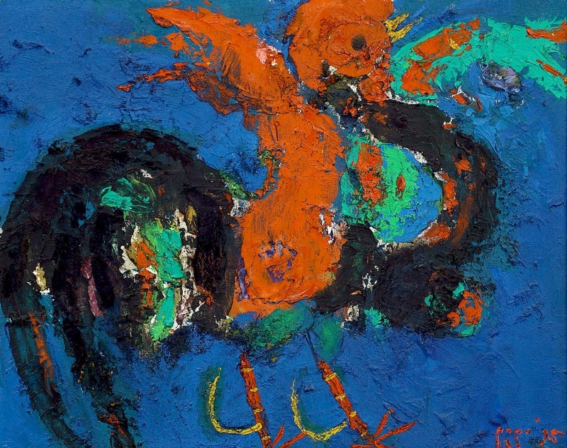 Popo Iskandar, Ayam, 48cm x 61cm, cat minyak, 1995