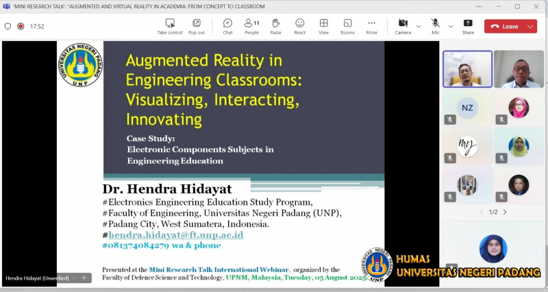 Dosen Universitas Negeri Padang Kupas AR sebagai Masa Depan Pendidikan Teknik di Webinar Internasional