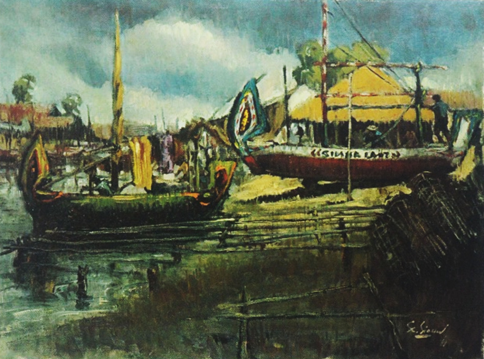 Lukisan Chris Suharso, Fishing Boats, oil on canvas 1961 -- buku koleksi lukisan Bung 