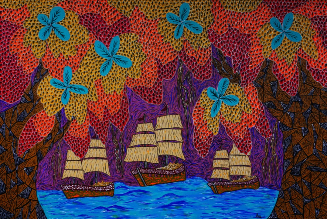 Anni Kholilah, Gerbang Rempah, akrilik, 150x200cm, 2026