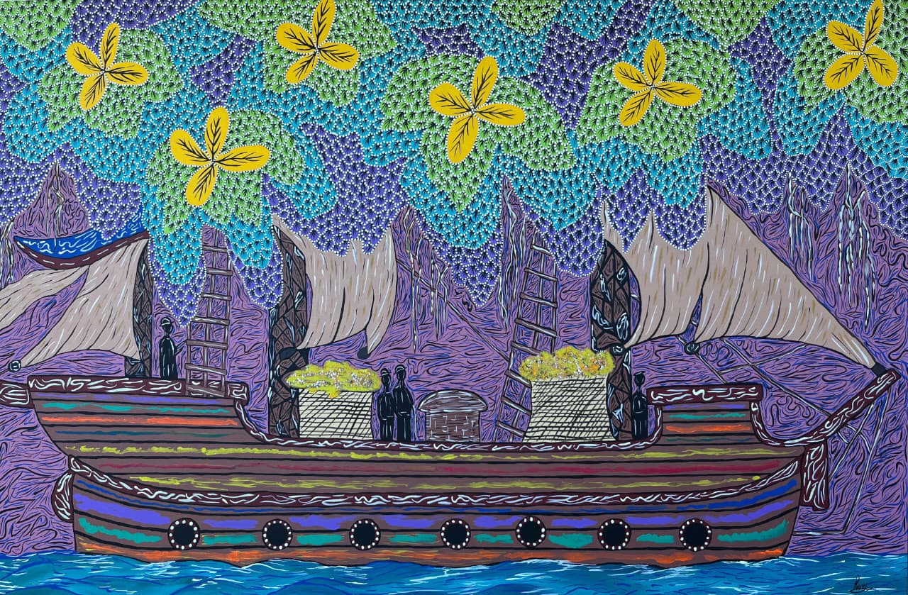 Anni Kholilah, Kapal Rempah, Akrilik , 150x 200 cm, 2026