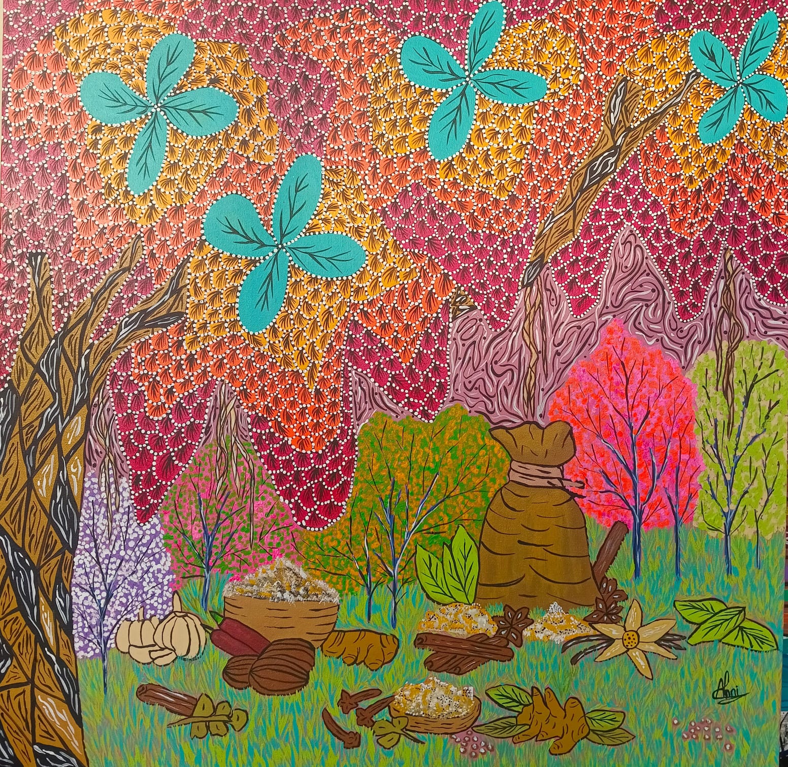 Anni Kholilah, Rempah-Rempah, Akrilik, 100x 100 cm, 2026