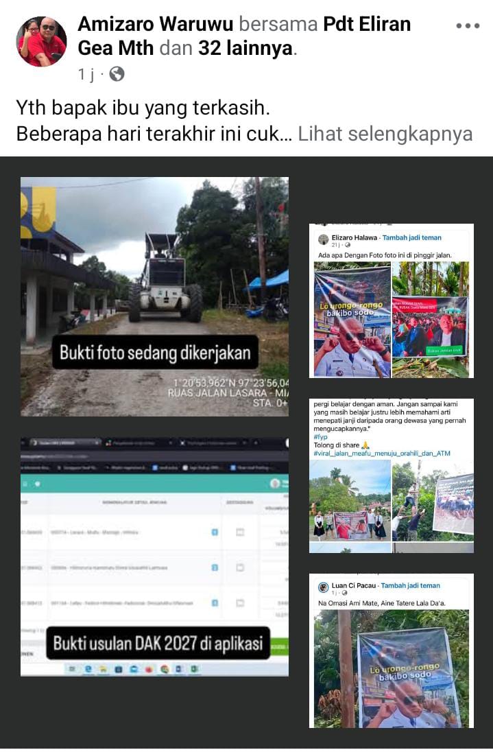 Respons Keluhan Warga, Bupati Nias Utara Amizaro Waruwu Pastikan Perbaikan Jalan Lasara–Meafu Jadi Prioritas Utama