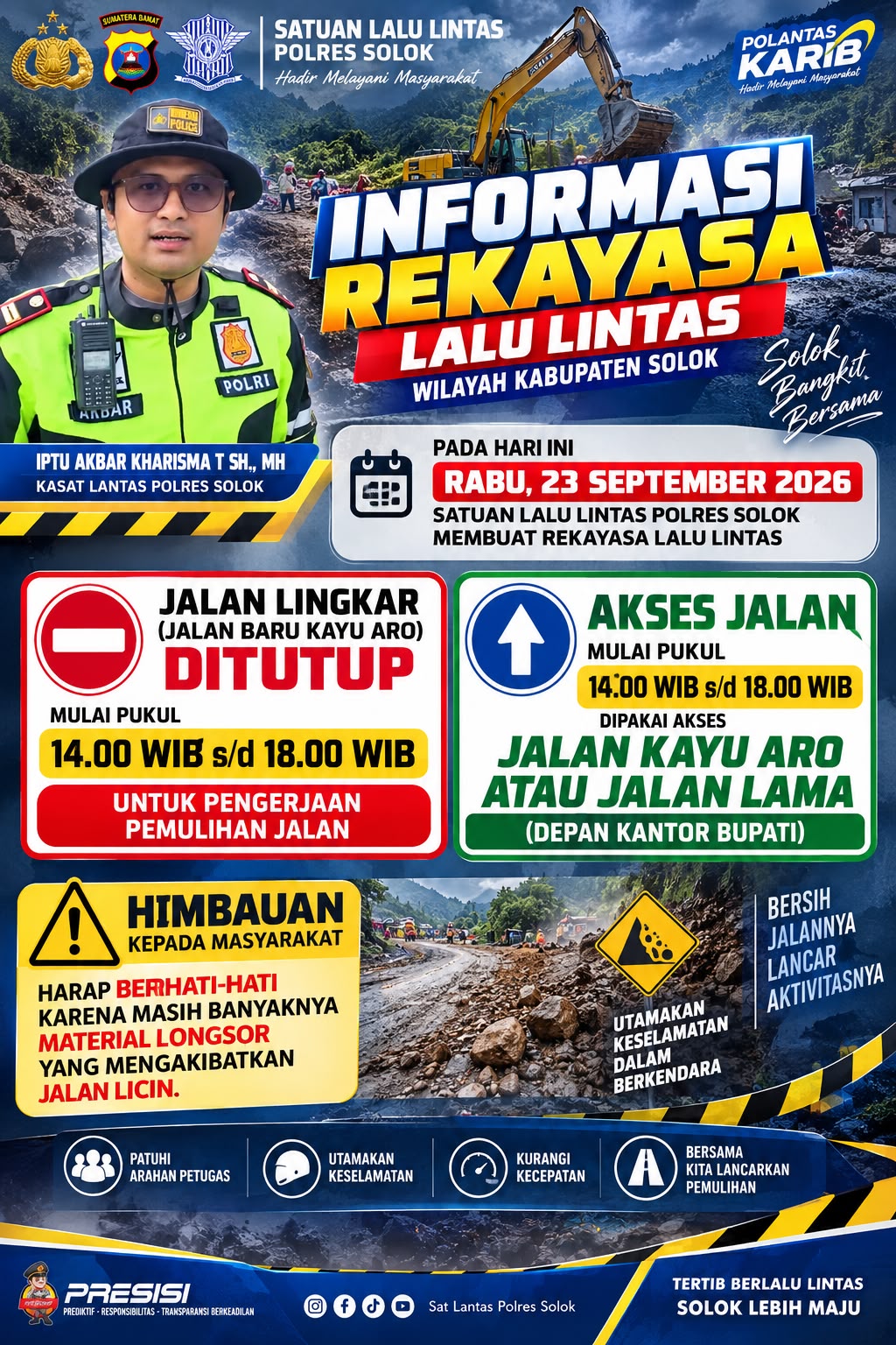 Jalan Baru Kayu Aro Ditutup Sementara, Arus Dialihkan Selama Pembersihan Sisa Galodo