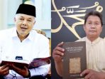 Mantan Wali Kota Solok, Sumbar dua periode, Zul Elfian Umar DT Tianso (kiri) dan Maestro Kaligrafi Syaiful Adnan (kanan)