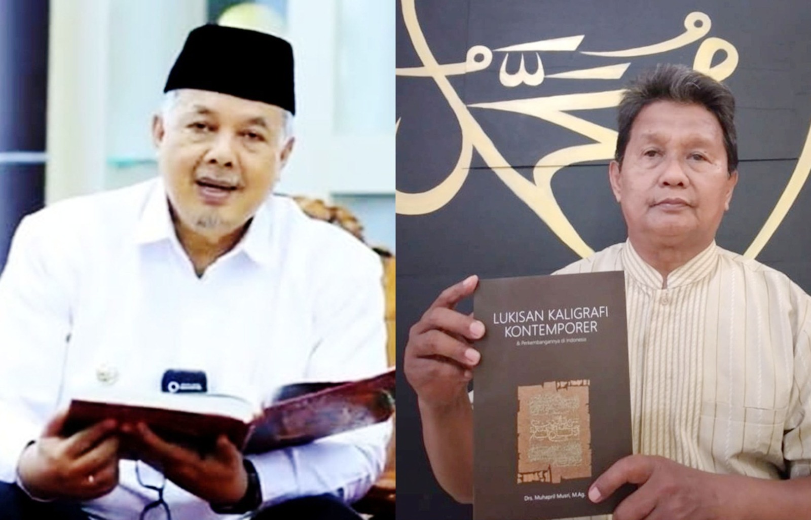 Mantan Wali Kota Solok, Sumbar dua periode, Zul Elfian Umar DT Tianso (kiri) dan Maestro Kaligrafi Syaiful Adnan (kanan)