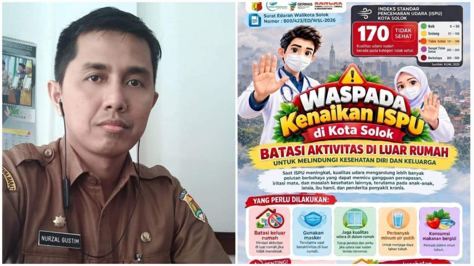 ISPU Kota Solok Tidak Sehat, Pemko Imbau Pakai Masker dan Liburkan Sekolah