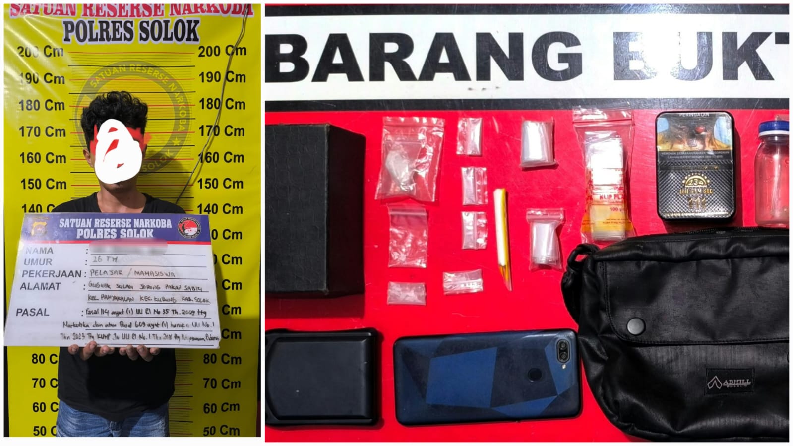 Satresnarkoba Polres Solok Amankan Pria di Panyakalan, Tujuh Paket Diduga Sabu Disita