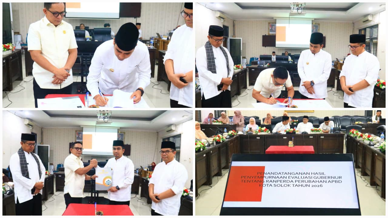 Wali Kota Solok Ramadhani Kirana Putra dan DPRD Teken Hasil Penyempurnaan Evaluasi Perubahan APBD 2026